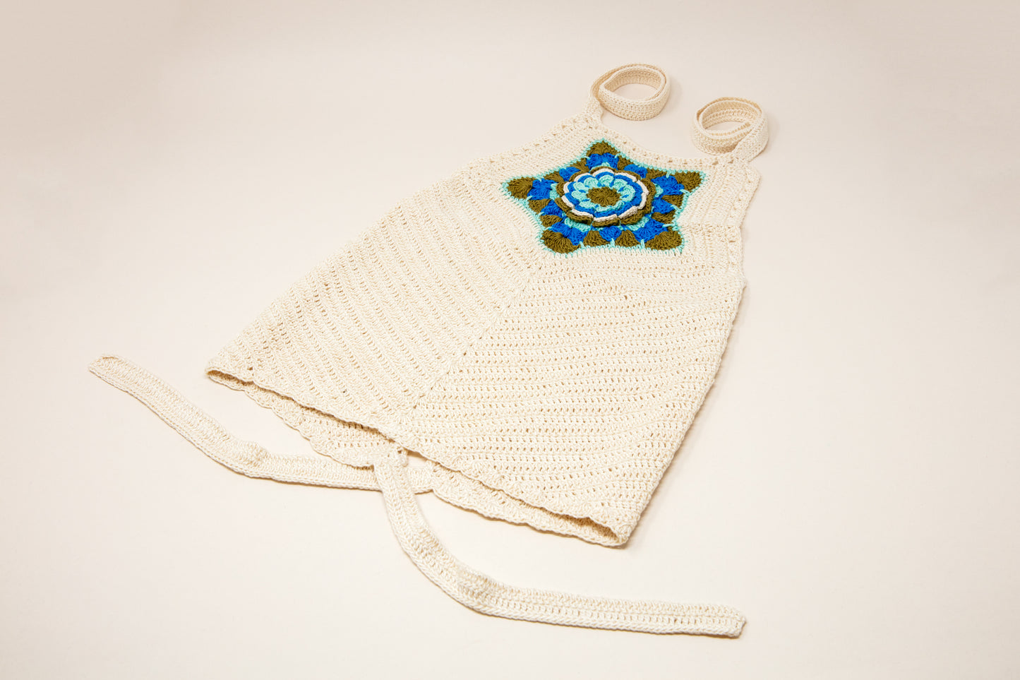 Flower Halterneck Top Ecru/Turquoise/Kaki
