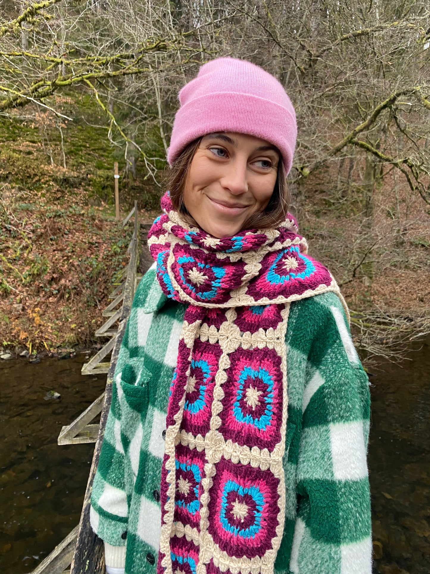 Meadow Scarf Ecru/Pink/Turquoise