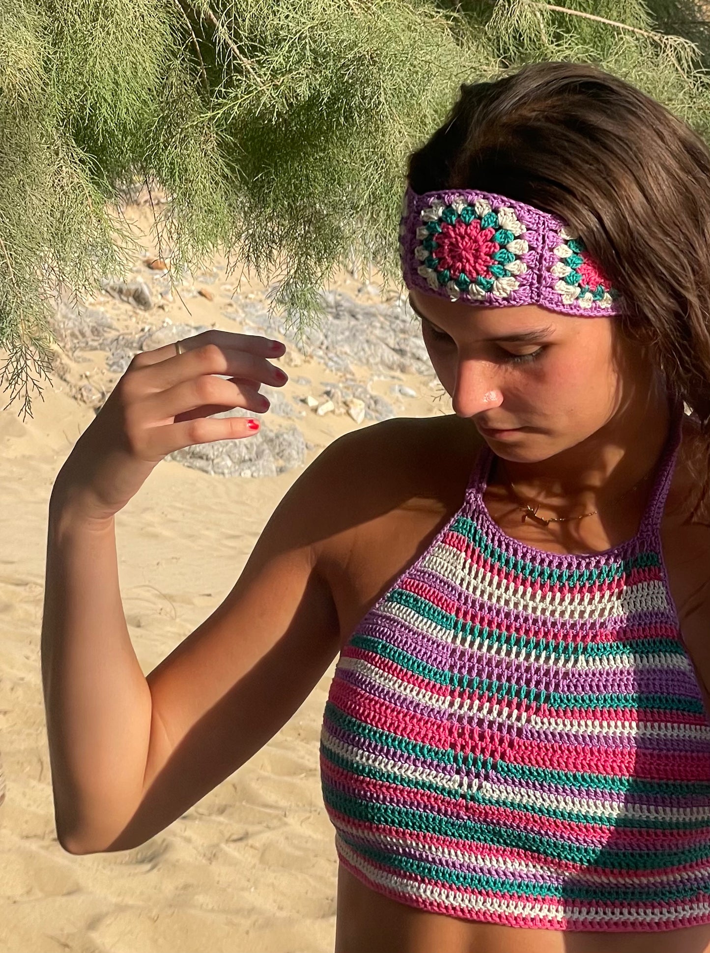 Striped Crop Top Purple/Teal