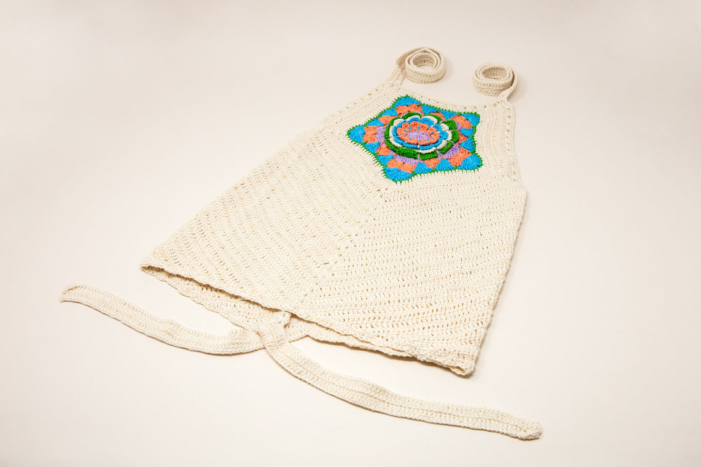 Flower Halterneck Top Ecru/Apricot/Aqua