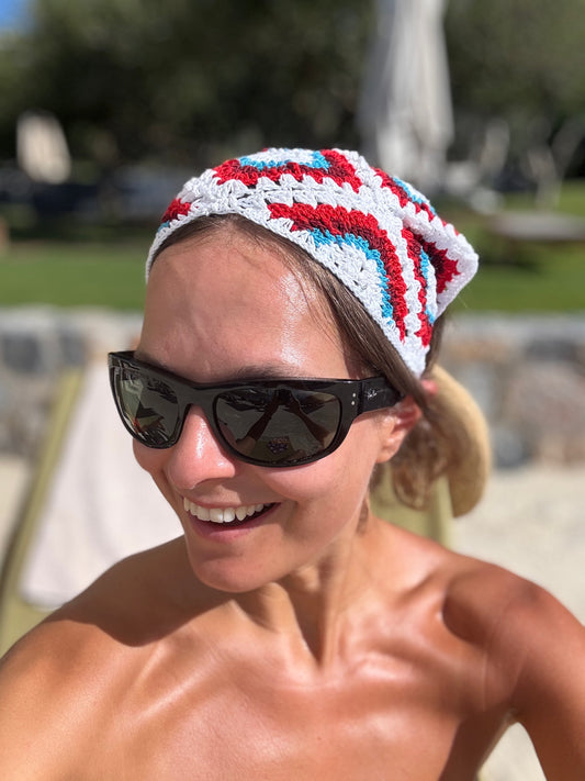 Triangle Headscarf White/Aqua/Red