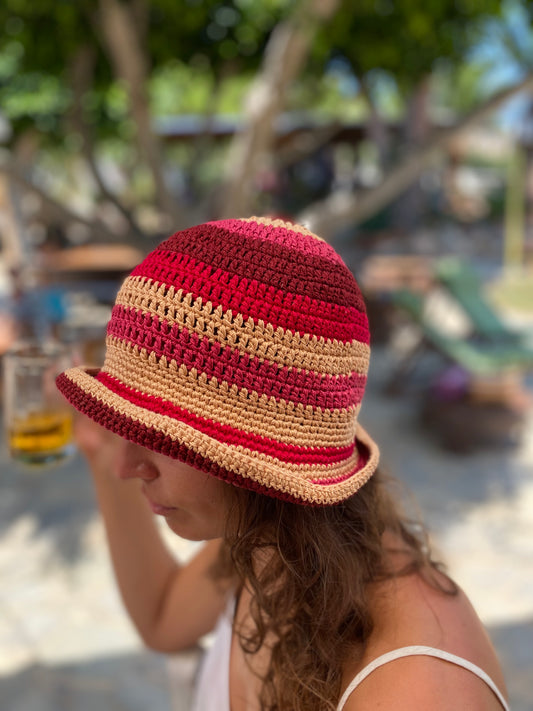 Bucket Hat Burgundy/Beige/Red