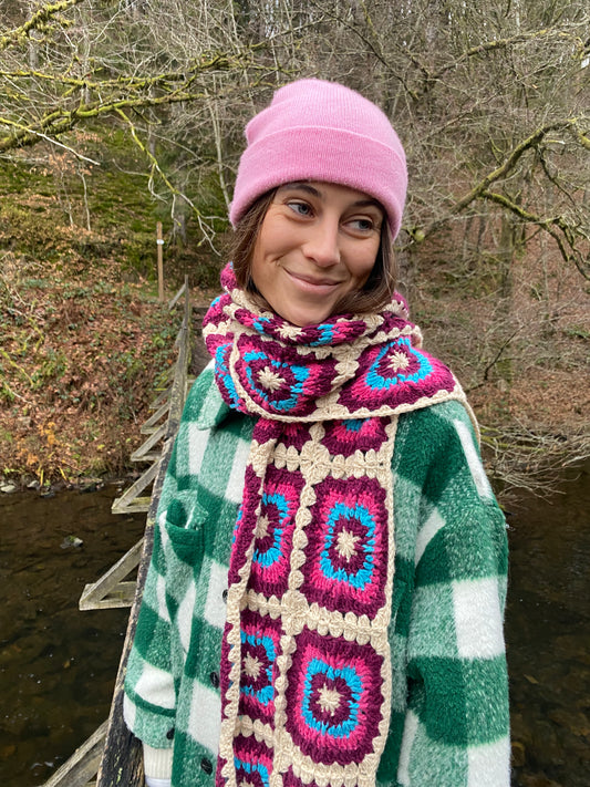 Meadow Scarf Ecru/Pink/Turquoise