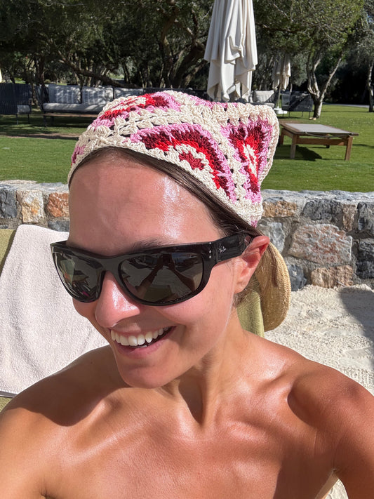 Triangle Headscarf Ecru/Pink/Red