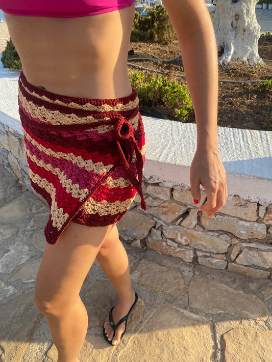 Bahia Skirt Burgundy/Beige/Red