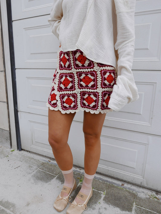 Palermo Skirt Ecru/Red/Pink