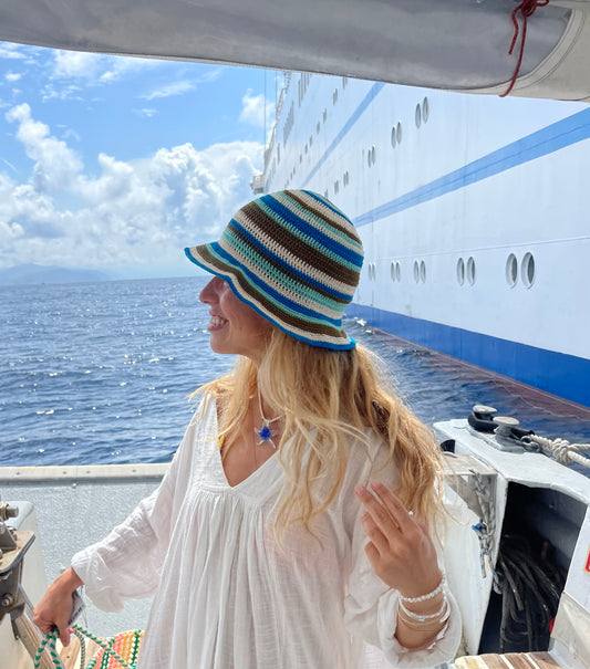 Bucket Hat Ecru/Turquoise
