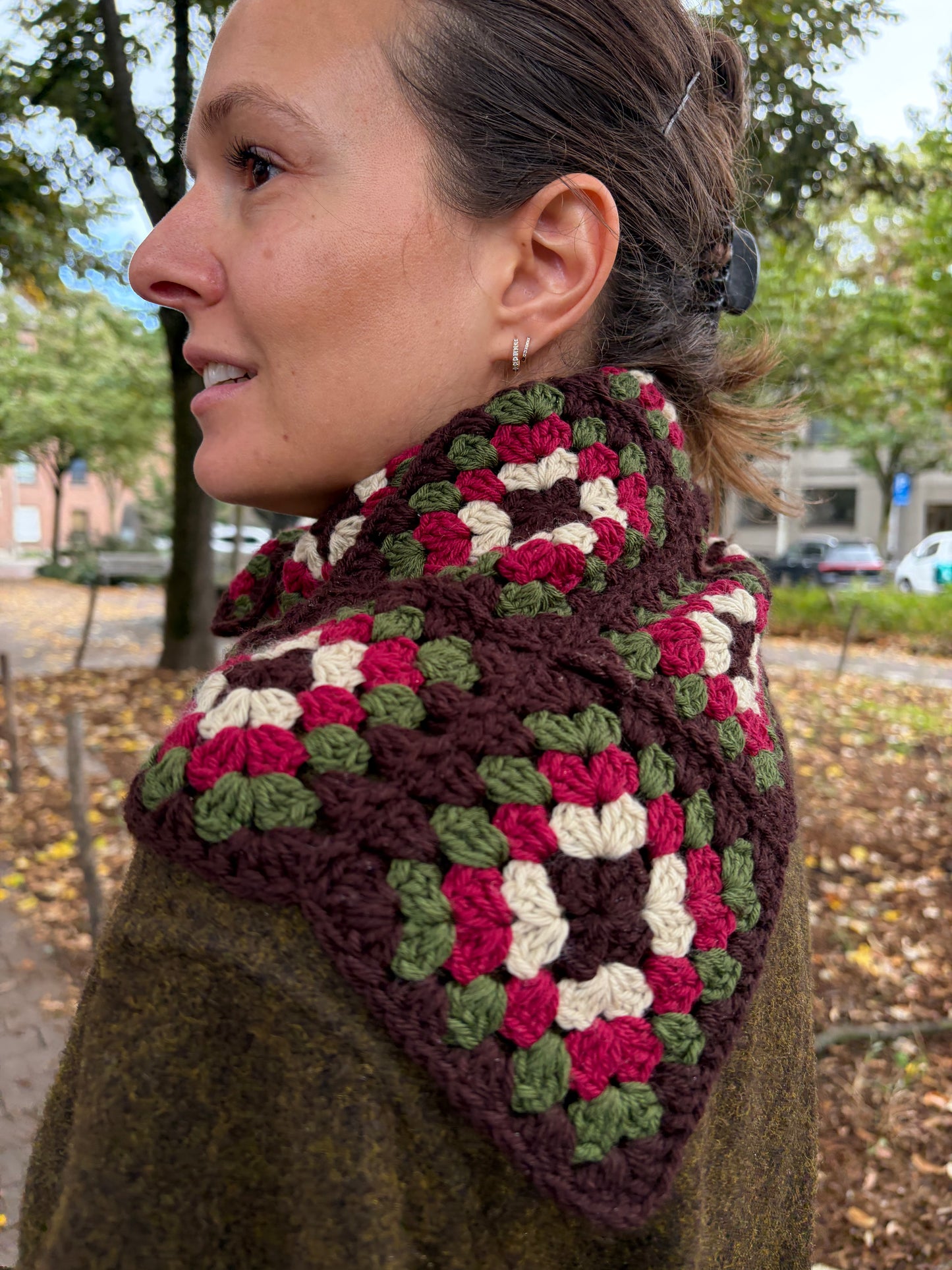 Multi Triangle Scarf Brown/Kaki/Burgundy