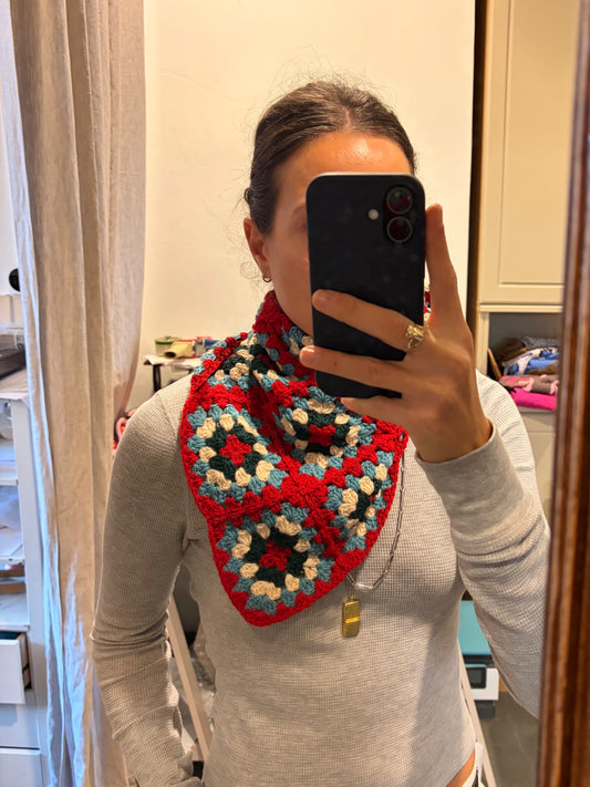 Multi Triangle Scarf Red/Denim/Green
